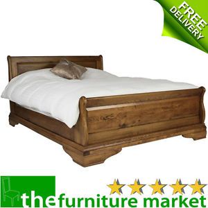 French Style Oak 6ft Super King Size Sleigh Bed Rustic Bedroom Furniture FS06