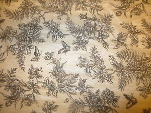 Pair Long Sheer Black White Floral Butterfly Toile Curtains Fabric