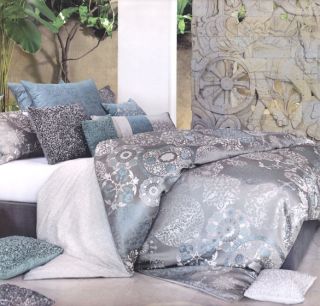 Luxury Jacquard Silver Grey Blue Linen House Double Quilt DOONA Duvet Cover Set
