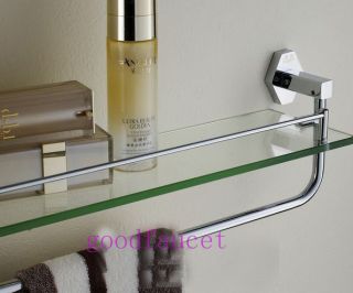 New Chrome Brass Bath Wall Mounted Shower Caddy Cosmetic Glass Shelf w Towel Bar