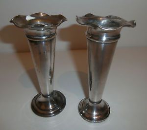 Two Antique Silver Plated Spill or Bud Vases by Mappin Webb England