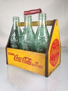 Vintage Wooden Coca Cola Soda 6 Bottle Carrier Sign Gas Oil Station Crate Coke