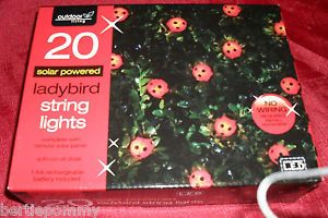 Set of 20 Ladybird String Lights Solar Powered Garden Light New