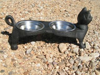 Black Cast Iron Cat Pet Water Food Bowl Kitty Feeder