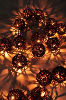 20 Brown Rattan Ball String Home Indoor Bedroom Decor Christmas Wedding Lights