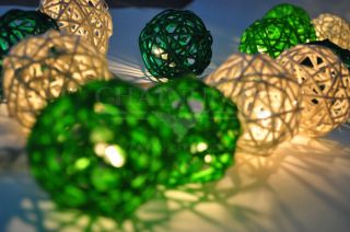 Green Tone Rattan Ball String Lights Party Home Living Room Decor Wedding Gift