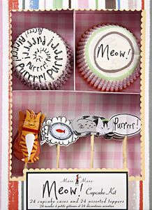 Meow Kitty Kitten Cat Cupcake Wrappers Kit 24 Toppers Meri Meri Party Supplies