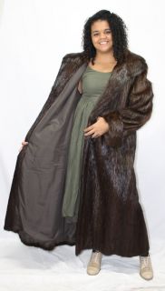 57897 New Brown Nutria Fur Full Length Coat Stroller Jacket M Medium