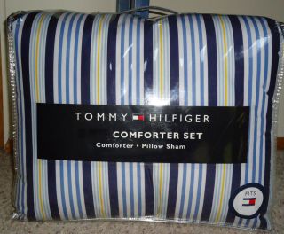 Tommy Hilfiger Tampa Full Queen Comforter Shams 3pc Set Blue Yellow Stripes