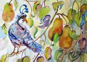 Delilah Partridge Pear Tree Holiday Art Illustration Original Watercolor Bird