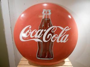 Large 36" 3 Feet Diameter Coca Cola Coke Porcelain Soda Pop Button Sign