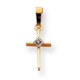 14k Yellow Gold Small AA Diamond Cross Pendant