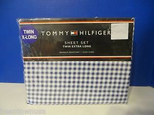 Tommy Hilfiger Twin XL Gingham Navy Blue White Plaid Sheet Sheets Set 3 PC