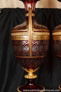 Pair Big Louis XV Crystal Glass Urns Vases Ormolu Mounts