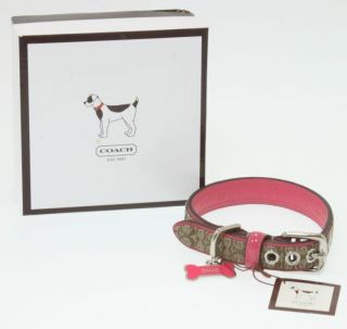 Coach Brown Monogram Pink Patent Leather Dog Collar New