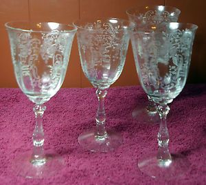 Vintage Etched Crystal Wine Glasses