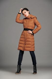 New Women's Luxury Slim Fit Winter Warm Coat Belted Long Duck Down Puffer Parka