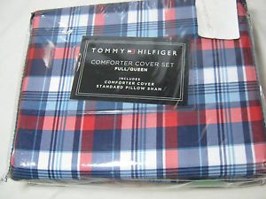 Tommy Hilfiger Donovan Full Queen Duvet Comforter Cover Set Red White Blue Plaid