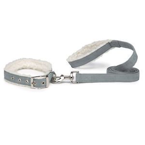 East Side Collection Cozy Sherpa Dog Collars Faux Suede Collars Leads Grey