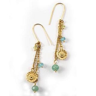 gold earrings with daisy and aventurine drop by faith tavender jewellery