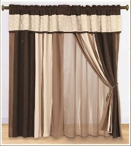 Luxury Brown White Micro Suede Circle Patchwork Window Curtain Drape Set