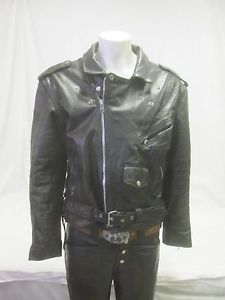 Vtg 80s Mens Leather King Black Motorcycle Biker Rocker Costume Jacket A75