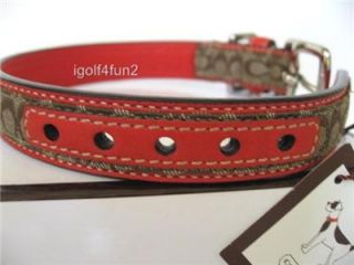 Coach Mini Signature Dog Collar Khaki Red Leather Extra Small XS