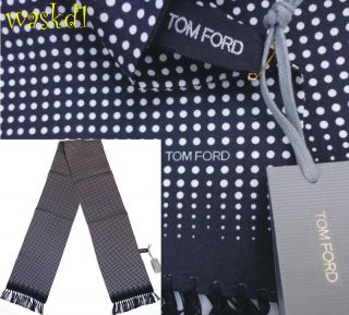 Tom Ford Silk Black Raining Dots Narrow Formal Tassel Fringe Scarf Authentic