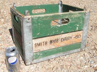Vintage Milk Crate Bottle Carrier Smith Brothers Dairy Wood Metal Box