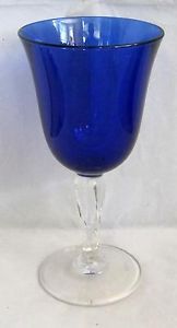 Contemporary Cobalt Blue Glass 10oz Water Goblet Clear Glass Twisted Stem