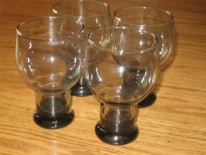 Vintage Mid Century Modern Set 4 Smoke Glass Drinking Water Wine Glasses