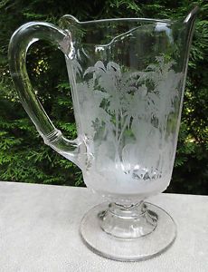 EAPG Oasis Etched Glass Water Pitcher