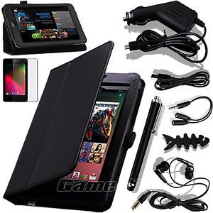 8in1 Case Car Charger Accessory Bundle Kit for Asus Google Nexus 7 Tablet Black