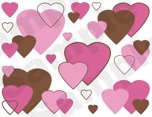Pink Brown Hearts Baby Girl Nursery Childrens Wall Border Stickers Decals Decor