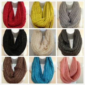 Women Fashion Crochet Knit Solid Shimmer Circle Loop Infinity Scarf 11 Colors