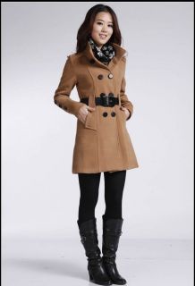Women's Double Breasted Wool Coat Belted Long Trench Coat Long Jacket Overcoat