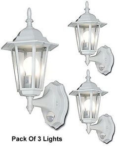Pack of 3 Outdoor Wall Mount Lighting Systems with Infrared IR Motion Sensors