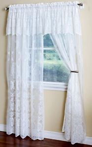 White Lace Vintage Sheers 84"Window Curtains Valance Set Country Cottage Panels