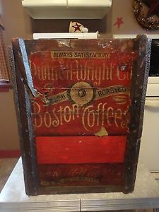 Vintage Primitive Dwight Wright Coffee Boston Mass Wooden Crate Wood Box