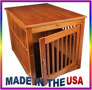 New Deluxe Indoor Wood End Table Pet Dog Crate Kennel Large Burnished Oak 52169