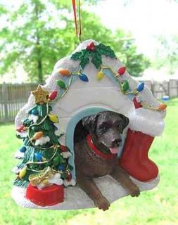 Cute Lab Retriever Chocolate Dog House Christmas Ornament