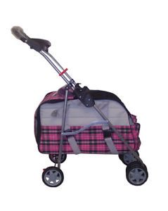 Pink Plaid 3 in 1 Pet Dog Cat Stroller Carrier Car Seat