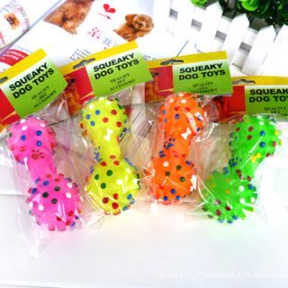 Pet Dog Cat Puppy Colorful Sound Polka Dot Squeaky Rubber Bone Chewing Toys New