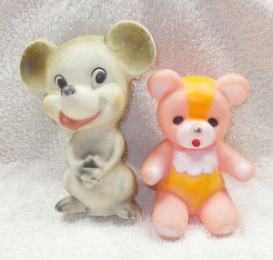 Vintage Rubber Mouse Pink Bear Squeaky Toy Animal Bath Dog Child Taiwan