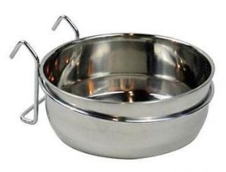 Stainless Steel Cage Coop Cup Bird Cat Dog Puppy Crate Food Water Bowl w Hanger