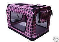 36" Pink Plaid Portable Pet Dog House Soft Crate Carrier Cage Kennel Carry Case