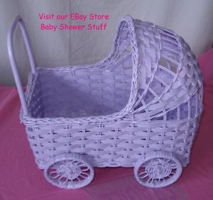 Wicker Baby Carriage for Baby Shower Table Decorations Lavender