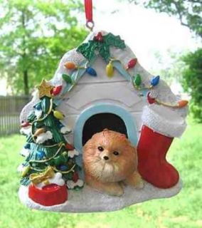 Cute Pomeranian Dog House Christmas Ornament