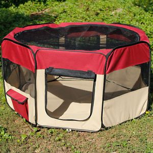 Maroon Portable Puppy Pet Dog Soft Tent Playpen Excercise Folding Crate Pen