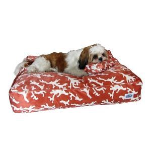 Designer Dog Bed Cover and Free Dog Pillow Cover Plush Coral and White Medium